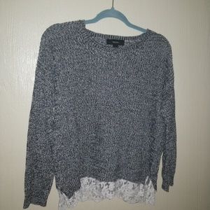 Heathered lace trim sweater